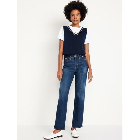 Old Navy Denim - Old Navy High Rise OG Loose Jeans Womens 2 Tall Blue Dark Wash Stretch NEW
